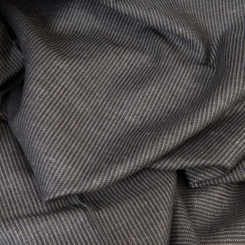 Linen cotton fabric natural and black twill stripes, unwashed
