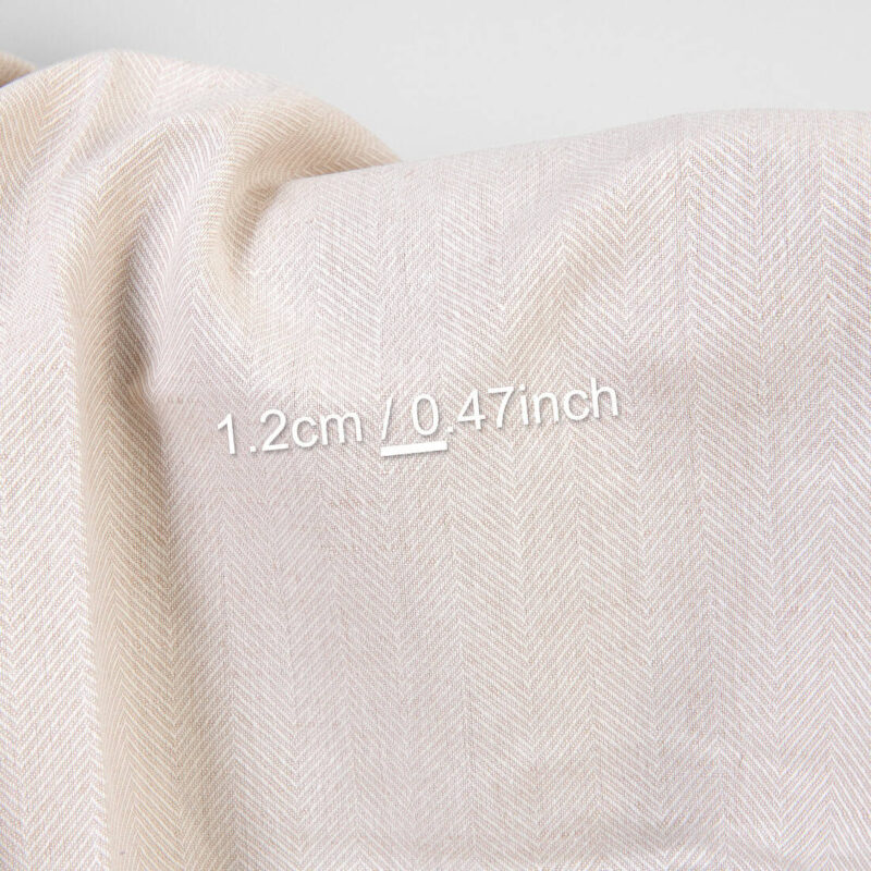 Linen cotton fabric off-white and light cocoa herringbone, with measurements