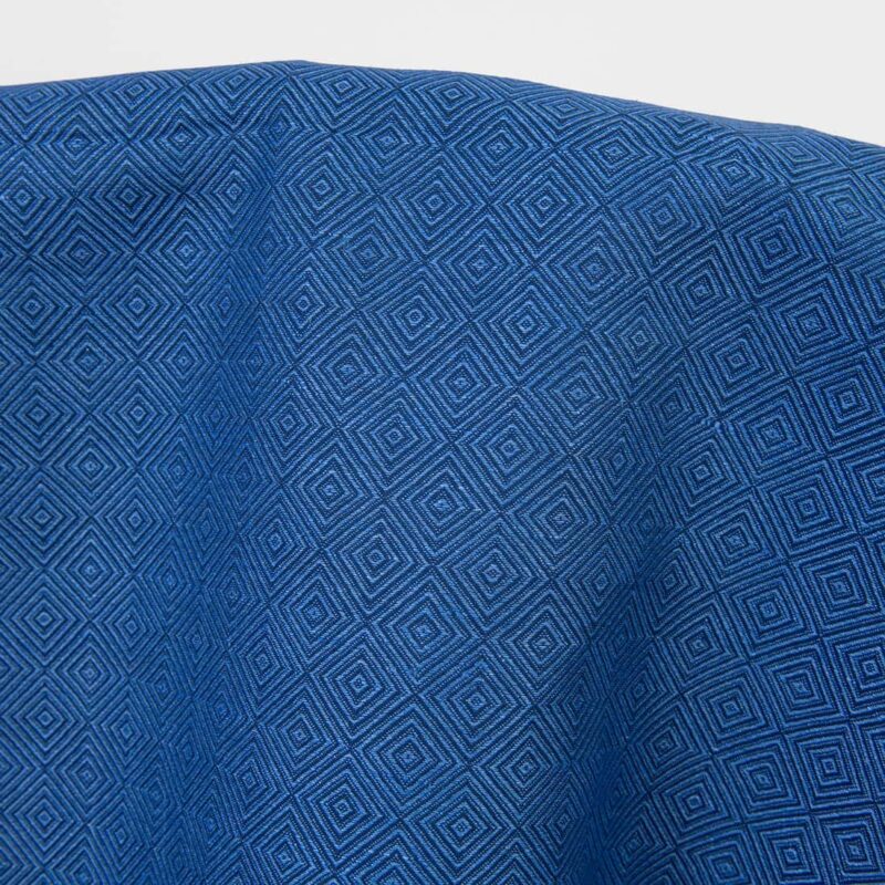 Linen cotton fabric blue diamond pattern, sold by the meter