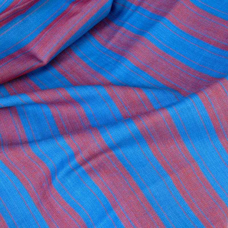 Linen cotton fabric red and blue herringbone stripes, 150cm width