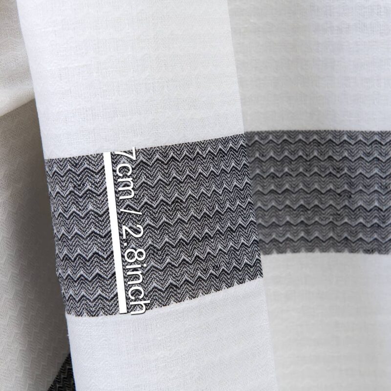 Linen cotton fabric white with black stripe, with measurements