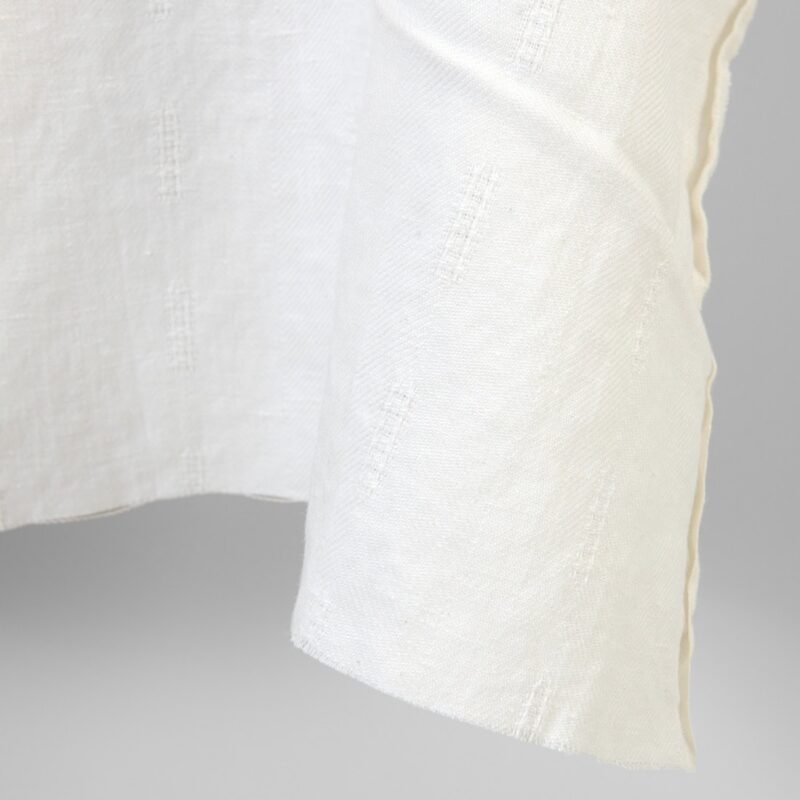 Linen cotton fabric off-white herringbone dobby, washed