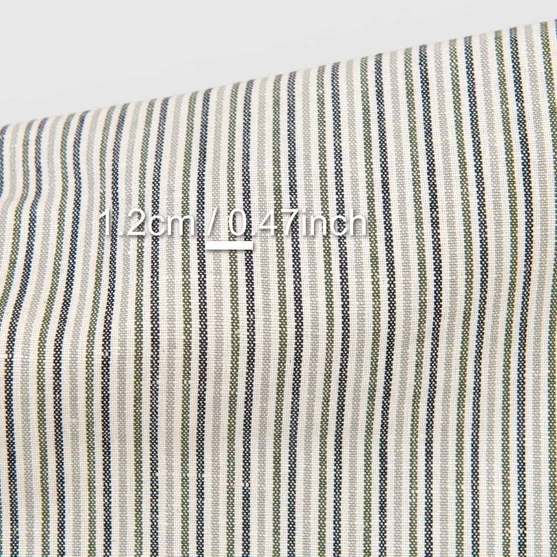 Linen cotton fabric cream with greenish stripes, with measurements