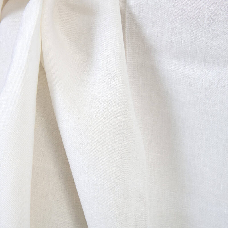 Linen fabric white herringbone, pure linen