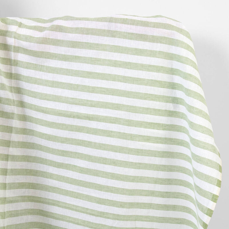 Linen cotton fabric in green and white stripes