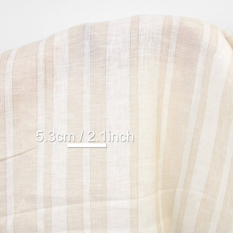 Linen fabric off-white and sand colour stripes, with measurements