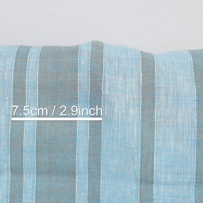 Linen fabric turquoise and natural melange stripes, with measurements