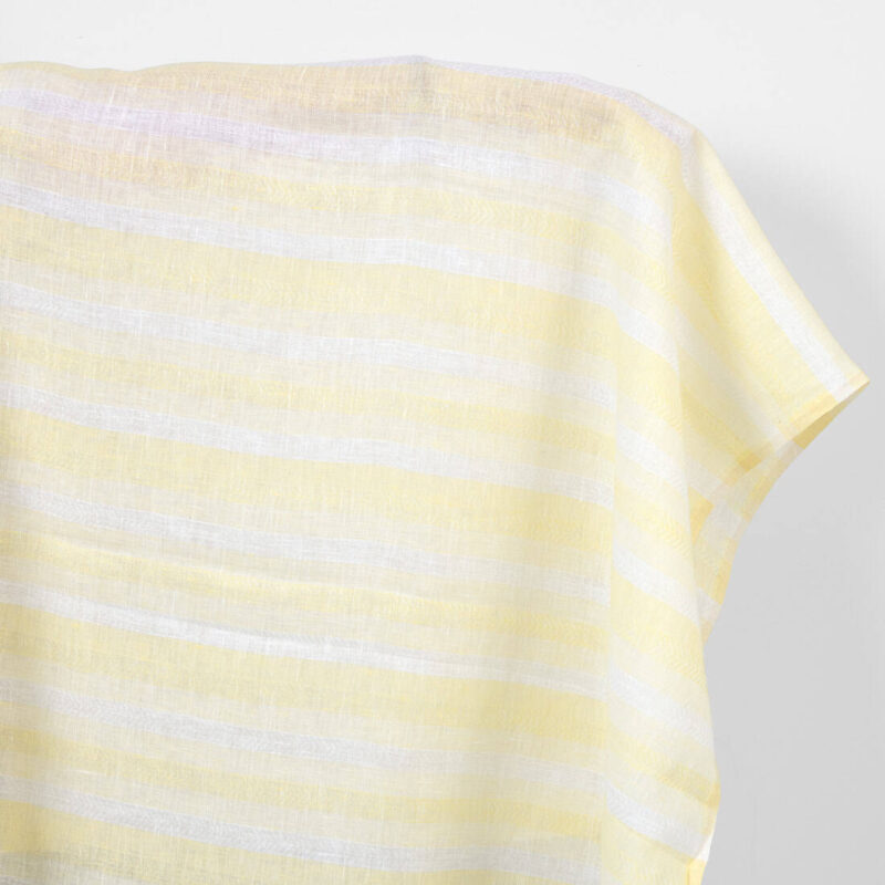 Linen fabric off-white and yellow herringbone stripes