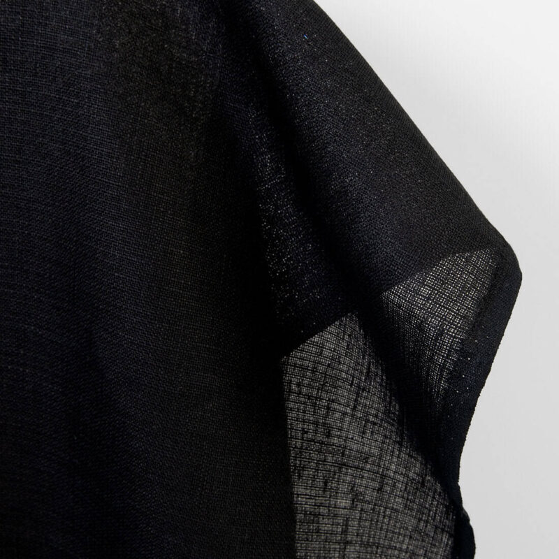 Linen fabric solid black dobby, unwashed