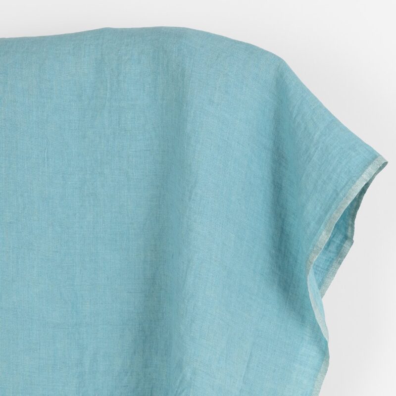 Linen fabric green and turquoise melange, washed, pure linen