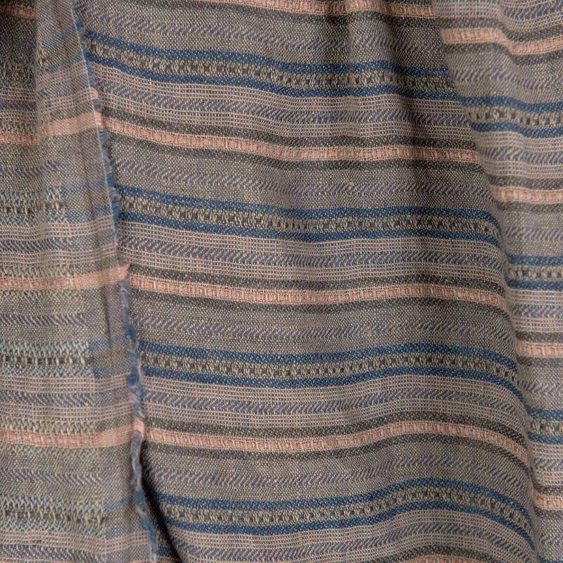 Tkanina lniana wielokolorowa w brązowawe paski dobby, prana - obrazek 5