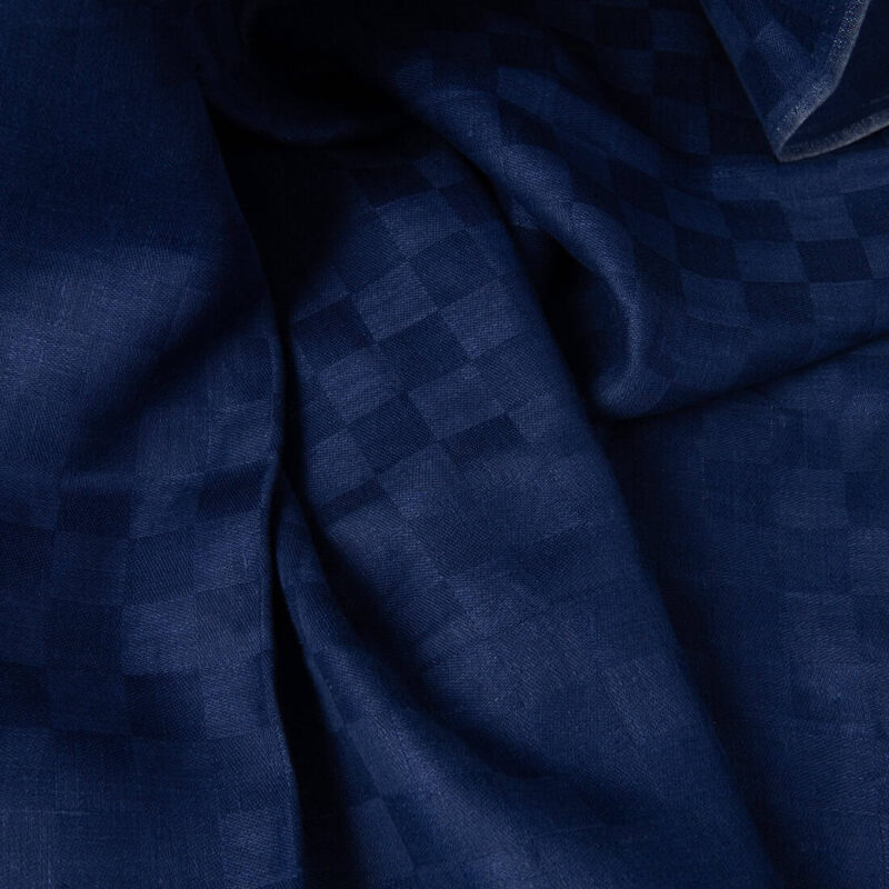 Tkanina lniana ciemny atramentowy niebieski w satynową kratkę - obrazek 4